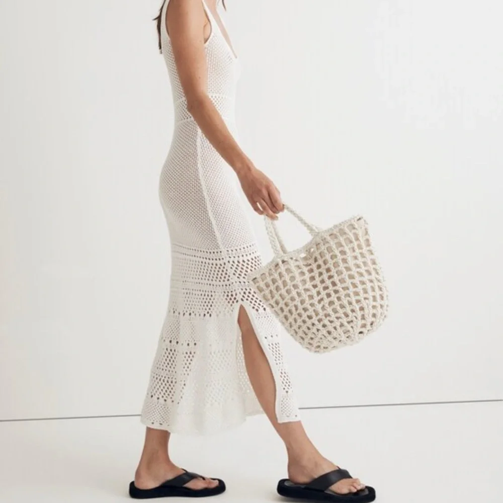Madewell White Crochet Knit Shoulder Bag Crossbody Boho Beach Coastal Travel - Picture 1 of 7